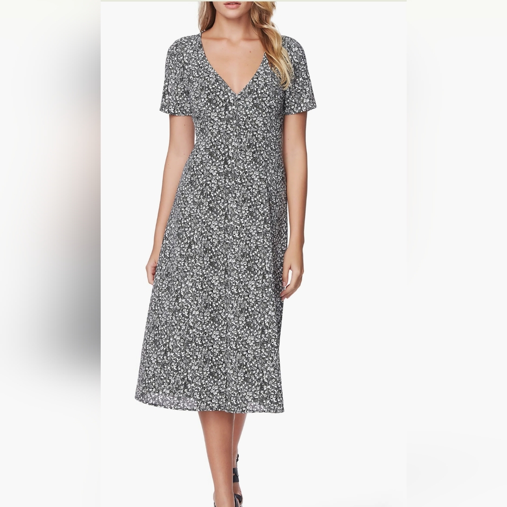 1.STATE Floral Folk Silhouette Button Front Midi Dress